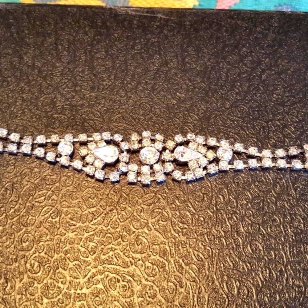VINTAGE, DIAMOND, CRYSTAL BAGUETTE, RHINESTONE BRACELET. 1950'S. WEISS? Wedding